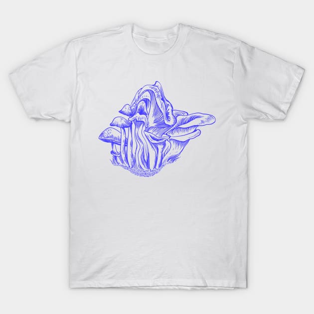 Blue Mushrooms Swirl T-Shirt by Sopicon98